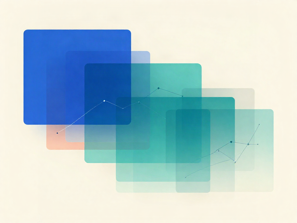 Abstract layered data panels and line graphs